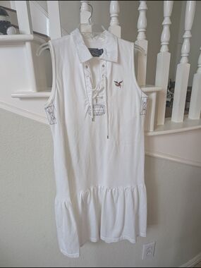 American Living White Sleeveless Lace-Up Polo Dress